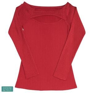 NEW Blue Buttercup Boutique Red Ribbed Cutout‎ Long Sleeve Top Soft Stretch Chic